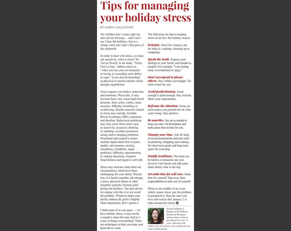 Tips for Holiday Stress Article